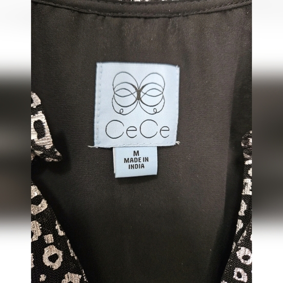 CeCe Black & Silver leopard print Babydoll mini dress Ruffled Size Medium NEW - Picture 12 of 12